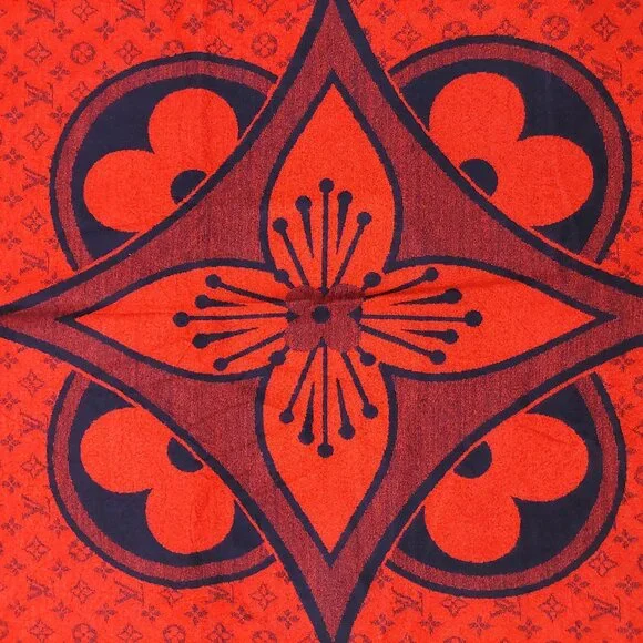 LOUIS VUITTON LV Vintage Blue & Red Abstract Floral Print Shawl Wrap Scarf